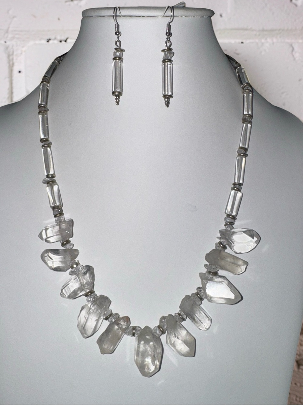 Artisan Clear Quartz Statement Necklace and Earring Set